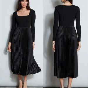 NWT Elegant Black Pleated Midi Dress